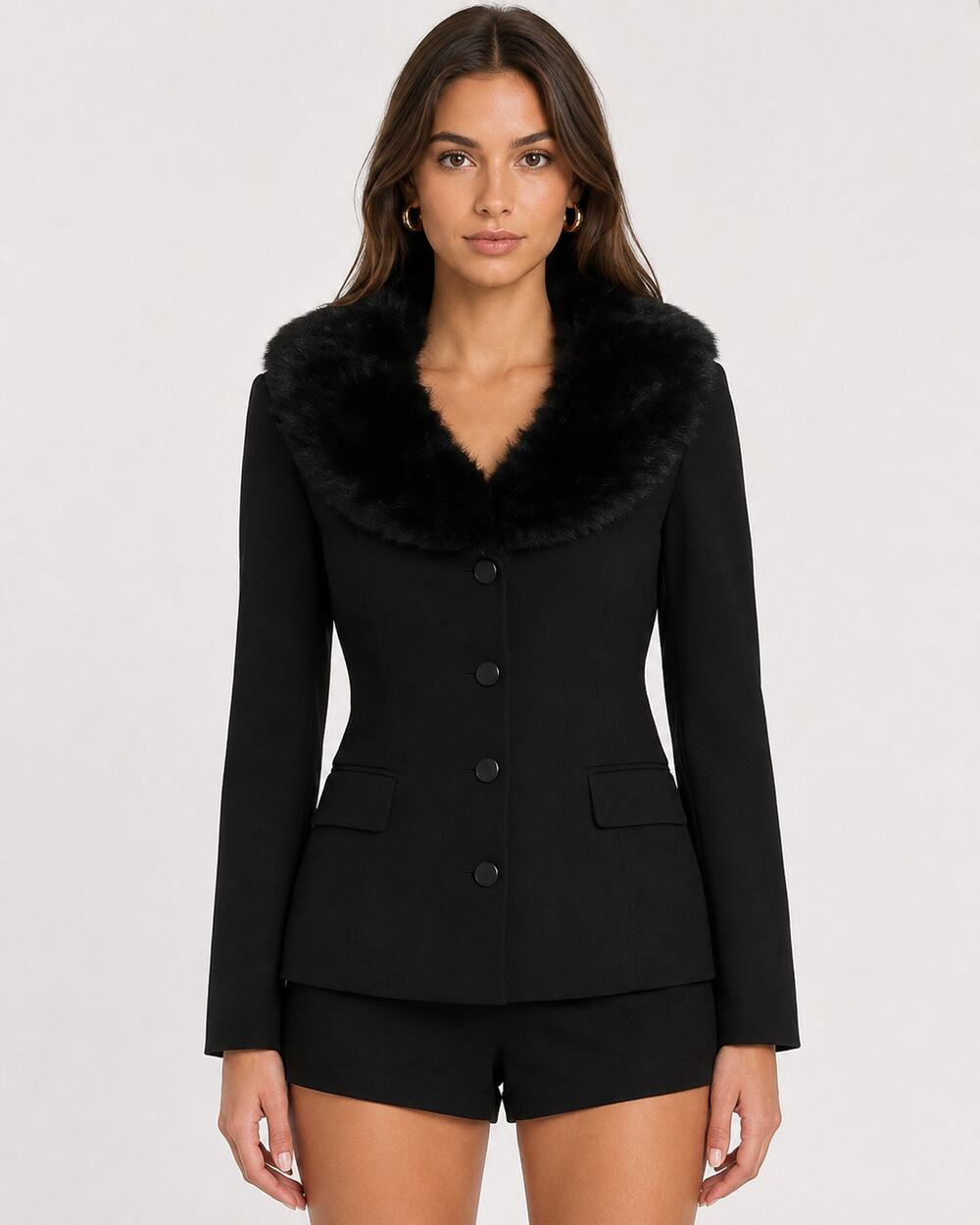 New ASTR the Label Faux Fur Collar Blazer Black Size XL NWT